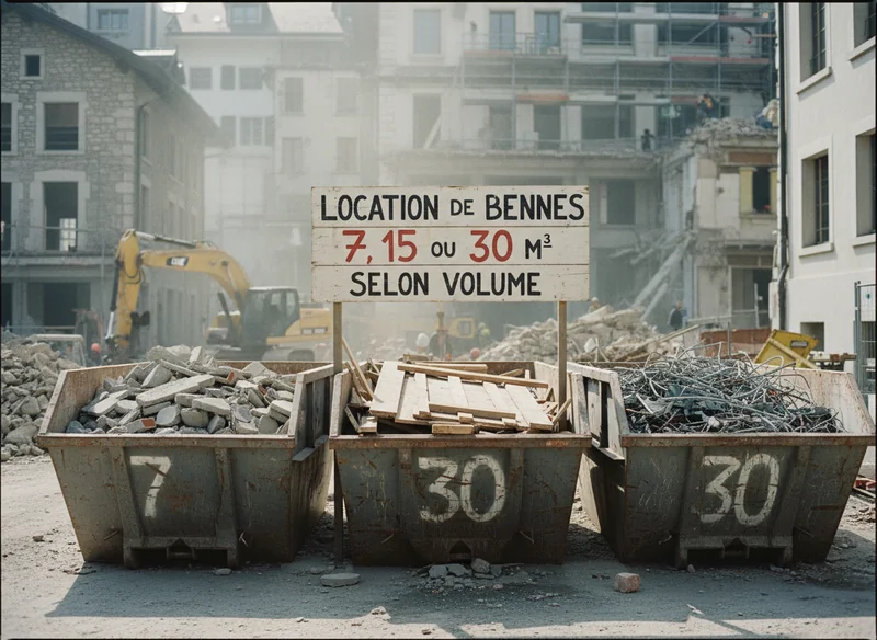 Location de bennes 7, 15 ou 30 m³ selon volume