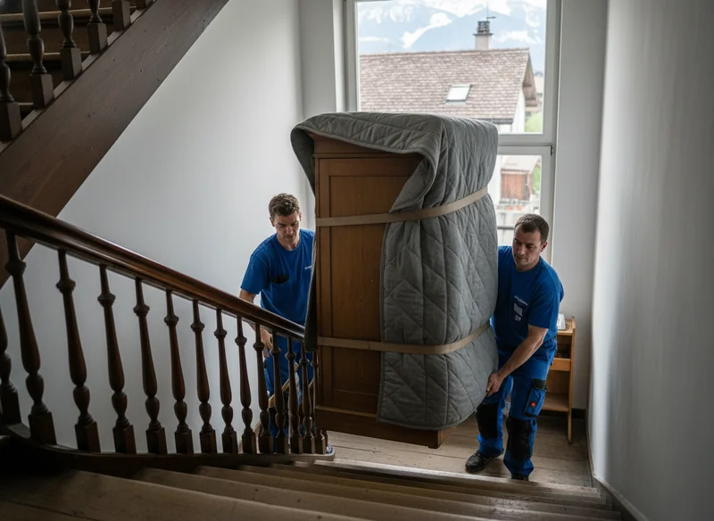 Évacuation par cage d'escalier ou monte-meubles si besoin