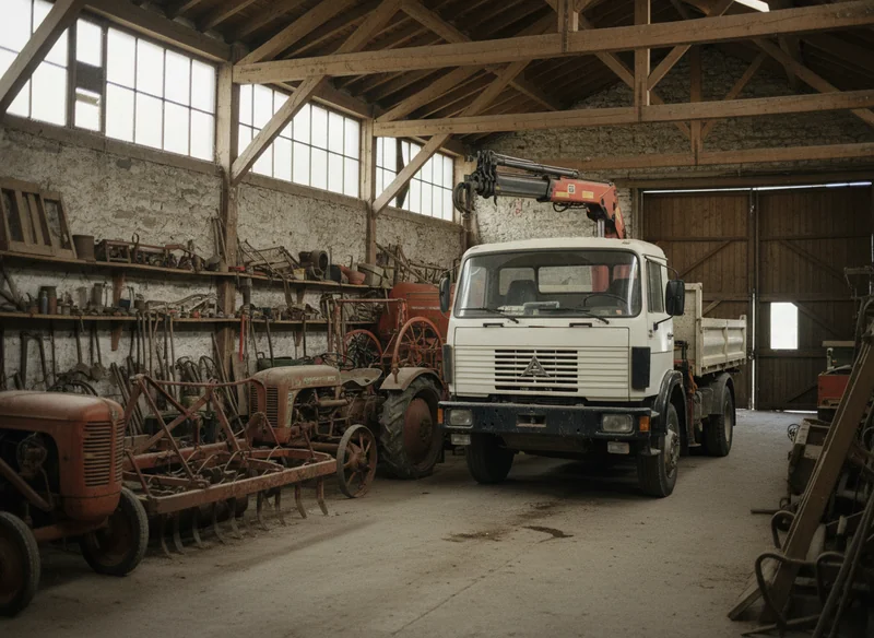 Camion plateau-benne avec grue de chargement