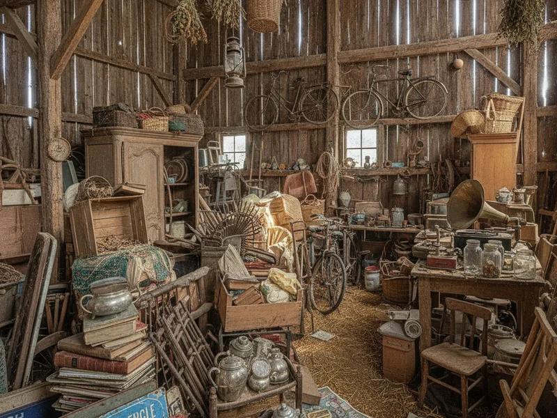 Bric-à-brac ancien dans une grange
